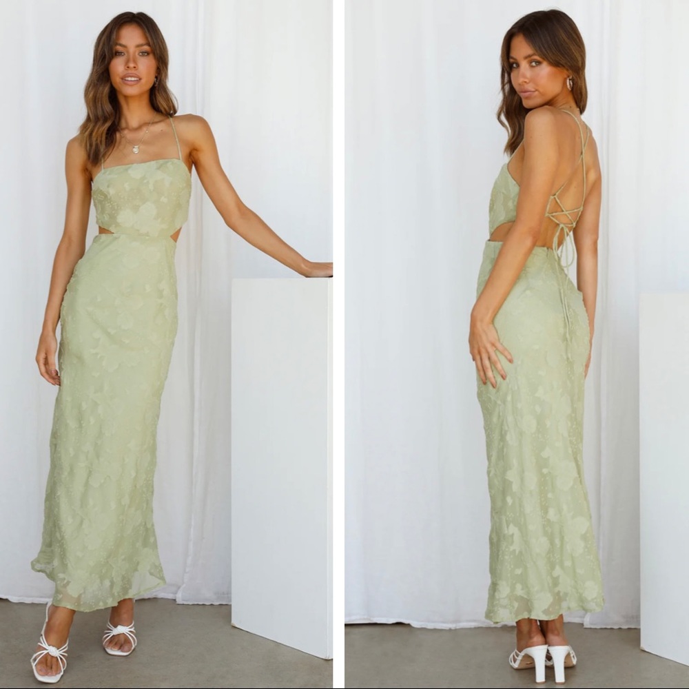 Hello Molly Rainbow Glow Midi Dress in Sage